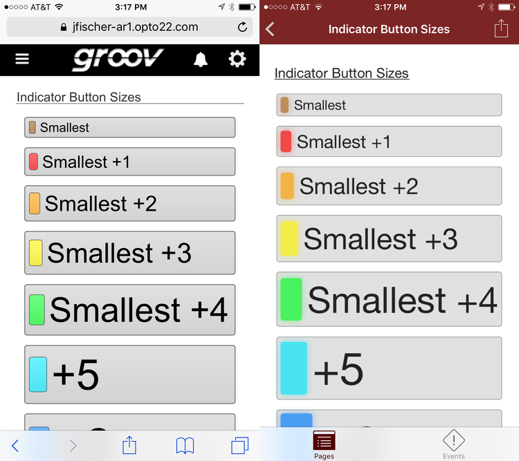 Side by side: groov View in Safari, groov as a native app
